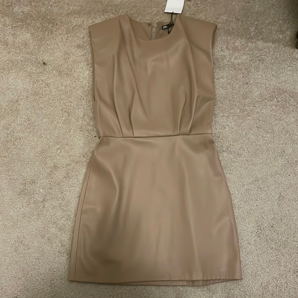 Womens zara square cut dress leather